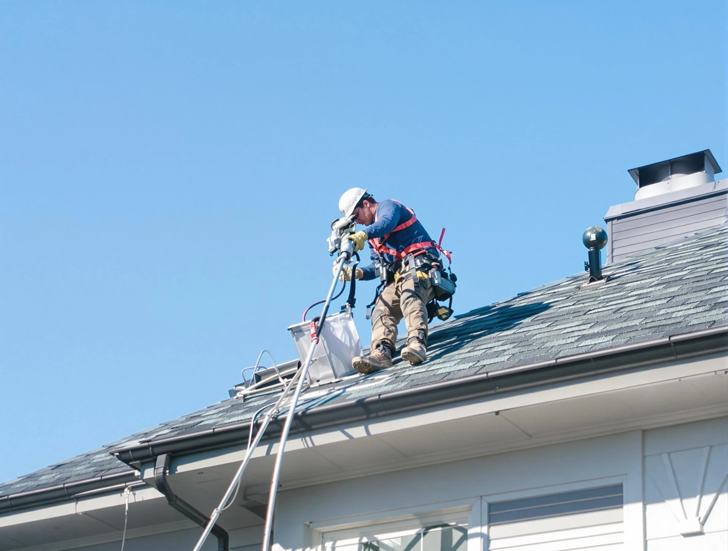 Chester Dryer Vent Cleaning certified technician cleaning a roof-mounted dryer vent system in Chester