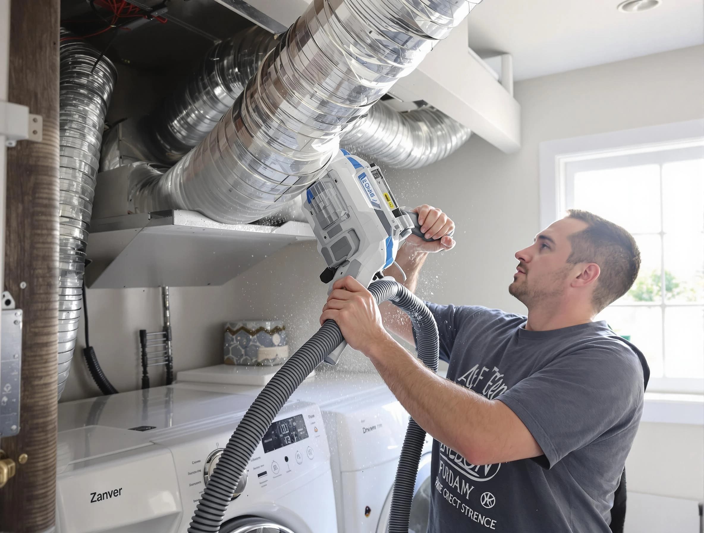 Chester Dryer Vent Cleaning specialist cleaning deep within a dryer vent duct system in Chester