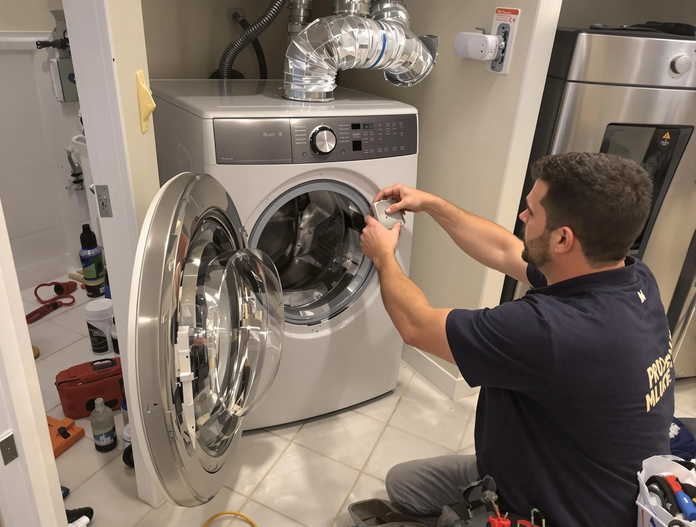 Chester Dryer Vent Cleaning technician performing precise dryer vent hose installation in Chester